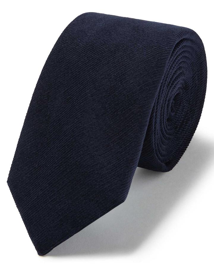  Navy Cotton Cord Plain Slim Tie By Charles Tyrwhitt