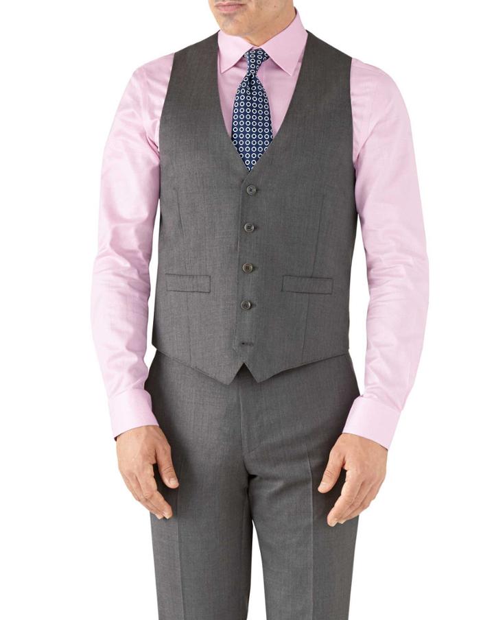 Charles Tyrwhitt Grey Adjustable Fit Italian Suit Wool Vest Size W46 By Charles Tyrwhitt