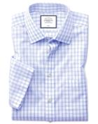  Classic Fit Non-iron Natural Cool Short Sleeve Sky Blue Check Cotton Dress Shirt Size 15.5/short By Charles Tyrwhitt