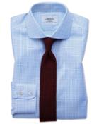 Charles Tyrwhitt Extra Slim Fit Spread Collar Non-iron Prince Of Wales Sky Blue Cotton Dress Casual Shirt French Cuff Size 14.5/32 By Charles Tyrwhitt