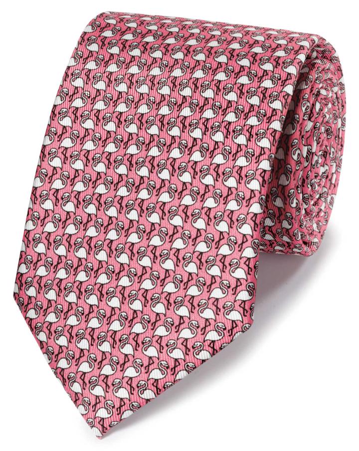  Coral Flamingo Print Classic Silk Tie By Charles Tyrwhitt