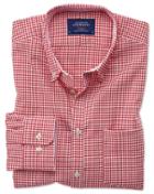 Charles Tyrwhitt Extra Slim Fit Button-down Non-iron Oxford Gingham Red Cotton Casual Shirt Single Cuff Size Medium By Charles Tyrwhitt