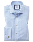 Charles Tyrwhitt Super Slim Fit Spread Collar Non-iron Bengal Stripe Blue Cotton Dress Shirt Single Cuff Size 14.5/32 By Charles Tyrwhitt