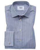 Charles Tyrwhitt Classic Fit Bengal Stripe Navy Blue Cotton Dress Casual Shirt Single Cuff Size 15/33 By Charles Tyrwhitt