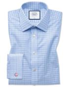  Classic Fit Non-iron Blue And Sky Blue Check Cotton Dress Shirt French Cuff Size 15.5/32 By Charles Tyrwhitt