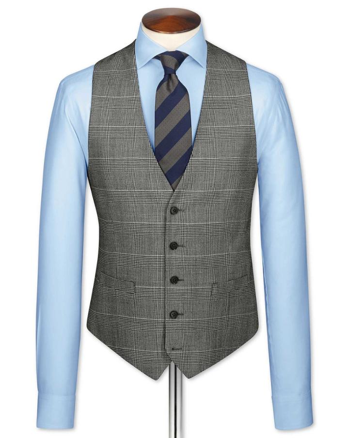 Charles Tyrwhitt Charles Tyrwhitt Grey Check Twill Business Suit Wool Waistcoat Size W38