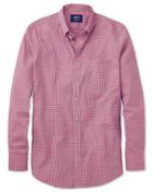 Charles Tyrwhitt Charles Tyrwhitt Extra Slim Fit Non-iron Poplin Coral And Navy Check Cotton Dress Shirt Size Large
