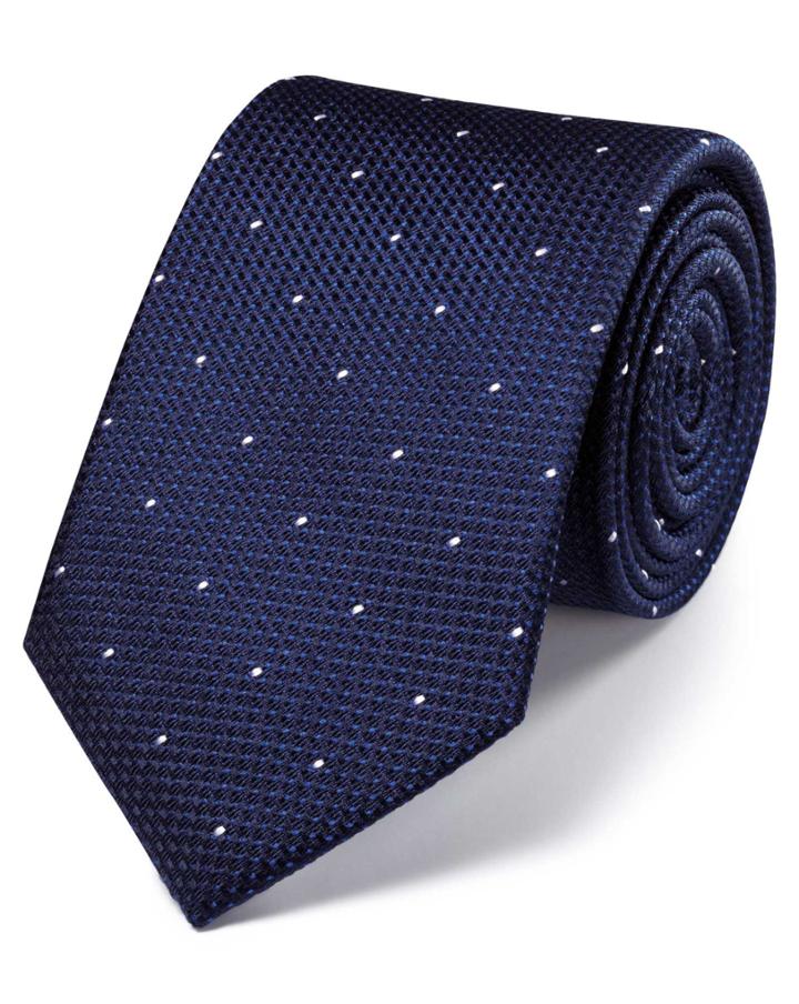  Navy Silk Classic Textured Dash Tie By Charles Tyrwhitt