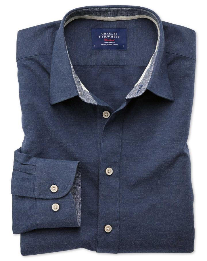 Charles Tyrwhitt Slim Fit Popover Navy Blue Cotton Casual Shirt Single Cuff Size Xs By Charles Tyrwhitt
