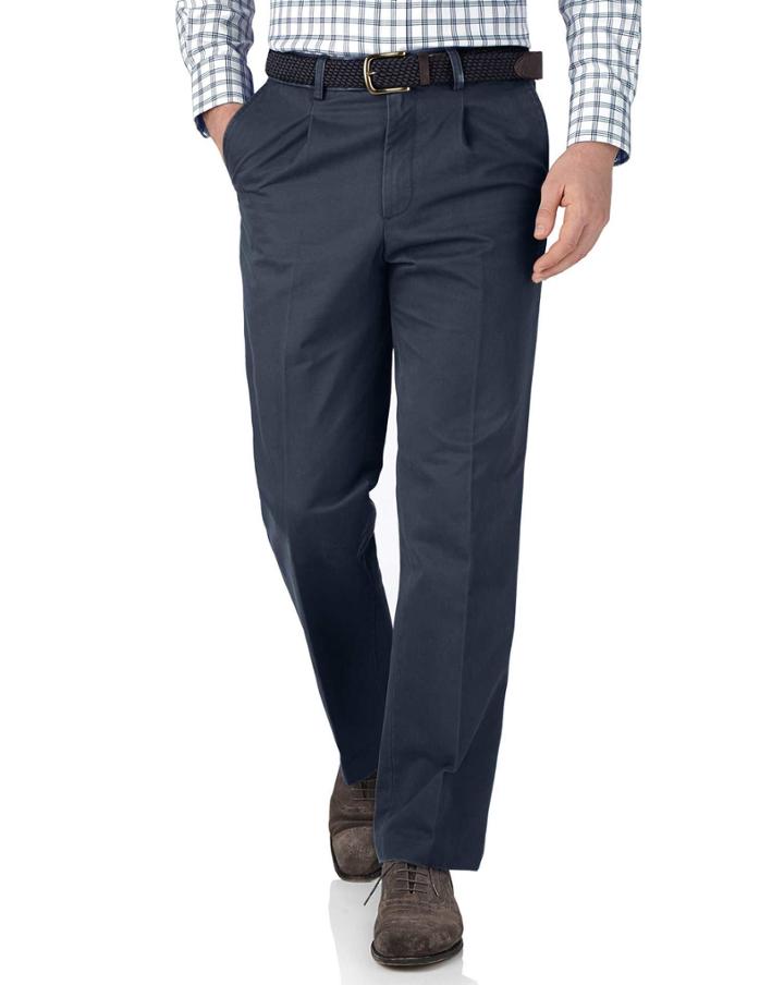 Charles Tyrwhitt Charles Tyrwhitt Airforce Blue Classic Fit Single Pleat Cotton Chino Pants Size W30 L38
