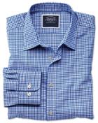  Classic Fit Non-iron Sky And Blue Gingham Oxford Cotton Casual Shirt Single Cuff Size Large By Charles Tyrwhitt