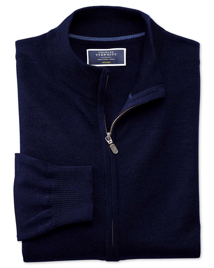 Charles Tyrwhitt Navy Merino Wool Zip Through Cardigan Size Large By Charles Tyrwhitt
