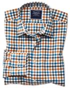  Classic Fit Dark Yellow Gingham Check Flannel Cotton Casual Shirt Single Cuff Size Large By Charles Tyrwhitt