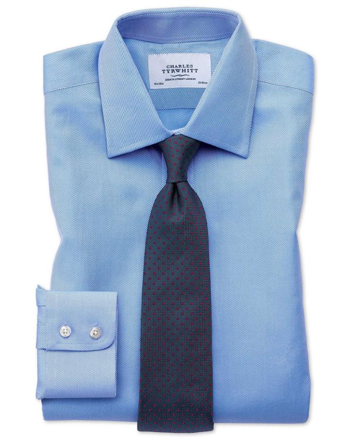  Extra Slim Fit Egyptian Cotton Cavalry Twill Blue Dress Shirt French Cuff Size 15.5/33 By Charles Tyrwhitt