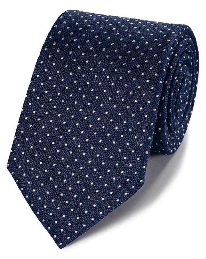  Navy Linen Silk Spot Classic Tie By Charles Tyrwhitt