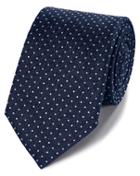  Navy Linen Silk Spot Classic Tie By Charles Tyrwhitt