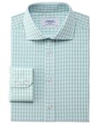 Charles Tyrwhitt Extra Slim Fit Spread Collar Egyptian Cotton Compact Check Green Dress Casual Shirt Single Cuff Size 15/33 By Charles Tyrwhitt