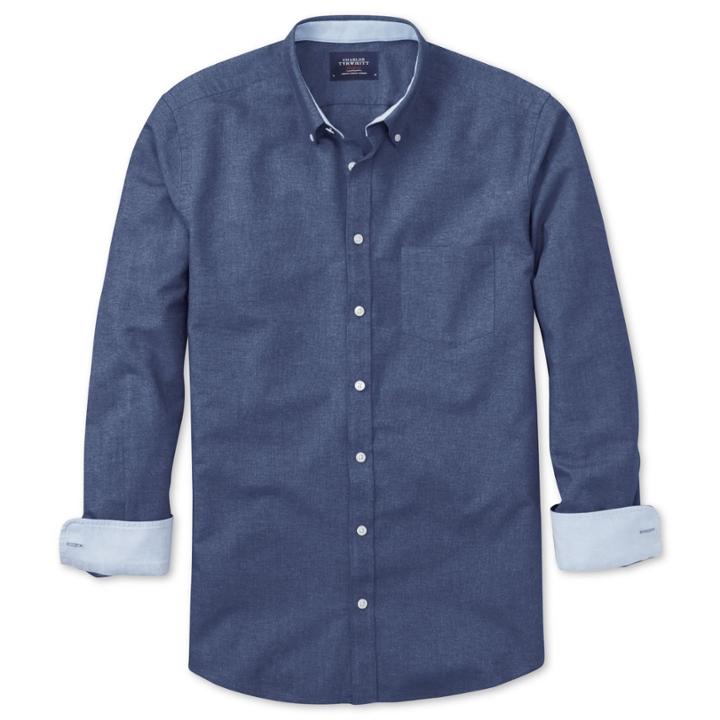 Charles Tyrwhitt Charles Tyrwhitt Denim Blue Washed Oxford Classic Fit Shirt (l)