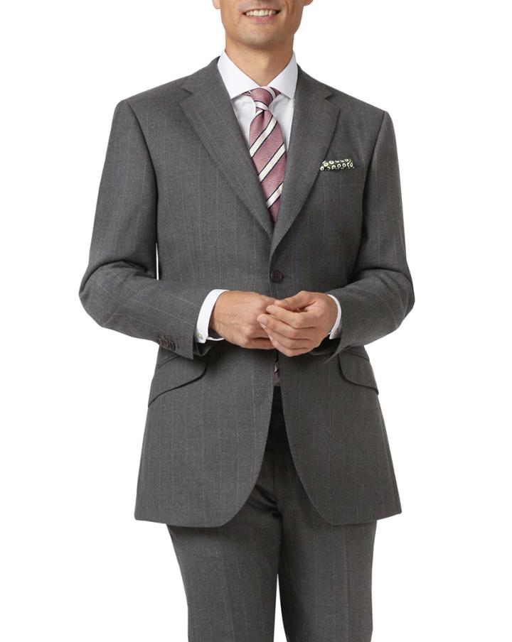  Charcoal Slim Fit Tan Stripe British Luxury Suit Wool Jacket Size 36 By Charles Tyrwhitt