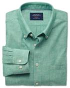 Charles Tyrwhitt Charles Tyrwhitt Slim Fit Green Chambray Cotton Dress Shirt Size Xs