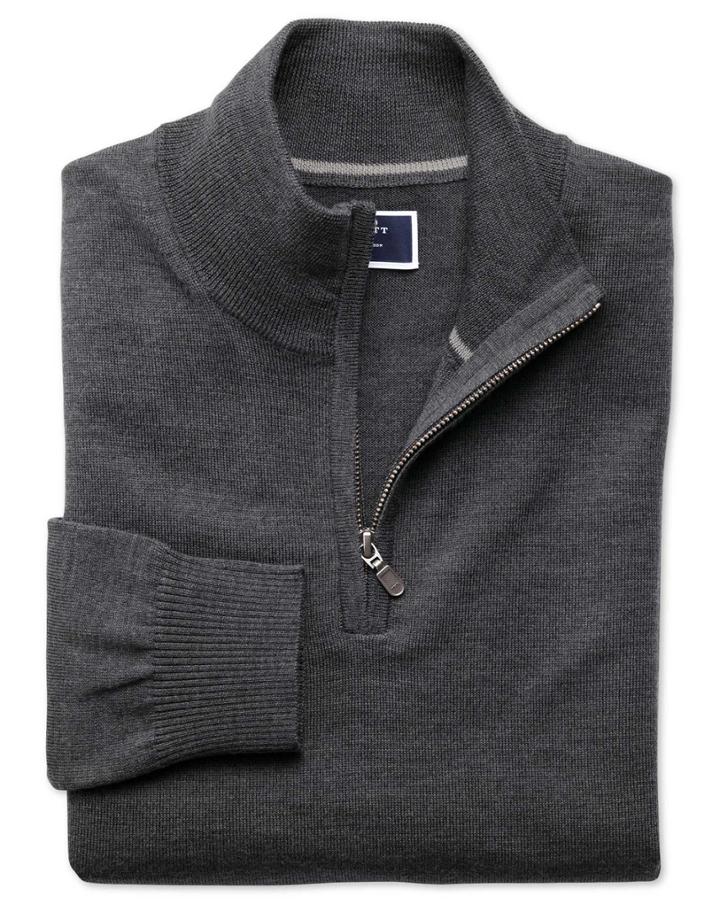 Charles Tyrwhitt Charcoal Merino Wool Zip Neck Sweater Size Medium By Charles Tyrwhitt