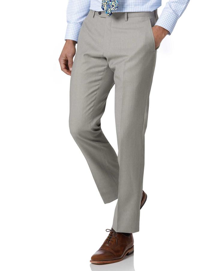  Light Grey Slim Fit Twill Business Suit Wool Pants Size W30 L32 By Charles Tyrwhitt