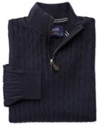 Charles Tyrwhitt Navy Cotton Cashmere Cable Zip Neck Cotton/cashmere Sweater Size Medium By Charles Tyrwhitt