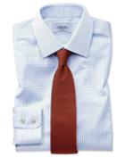 Charles Tyrwhitt Slim Fit Non-iron Twill Mini Grid Check Sky Blue Cotton Dress Casual Shirt Single Cuff Size 14.5/32 By Charles Tyrwhitt