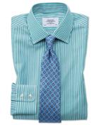  Classic Fit Bengal Stripe Green Cotton Dress Shirt French Cuff Size 15.5/33 By Charles Tyrwhitt
