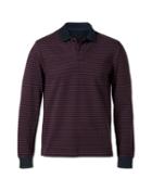 Charles Tyrwhitt Charles Tyrwhitt Classic Fit Navy And Wine Striped Pique Long Sleeve Polo