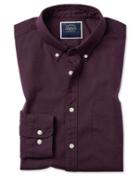  Extra Slim Fit Berry Button-down Washed Oxford Plain Cotton Casual Shirt Single Cuff Size Large By Charles Tyrwhitt