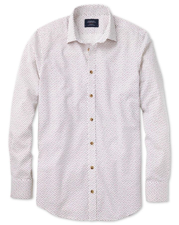Charles Tyrwhitt Classic Fit White And Pink Square Print Cotton/linen Casual Shirt Single Cuff Size Large By Charles Tyrwhitt