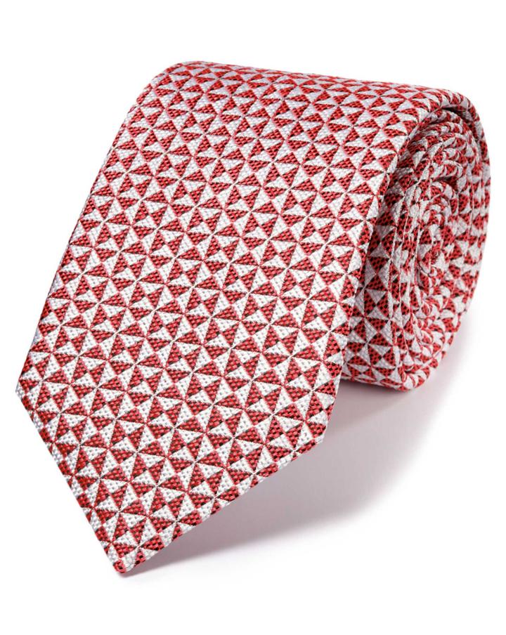Charles Tyrwhitt Charles Tyrwhitt Coral Silk Luxury English End-on-end Geometric Tie