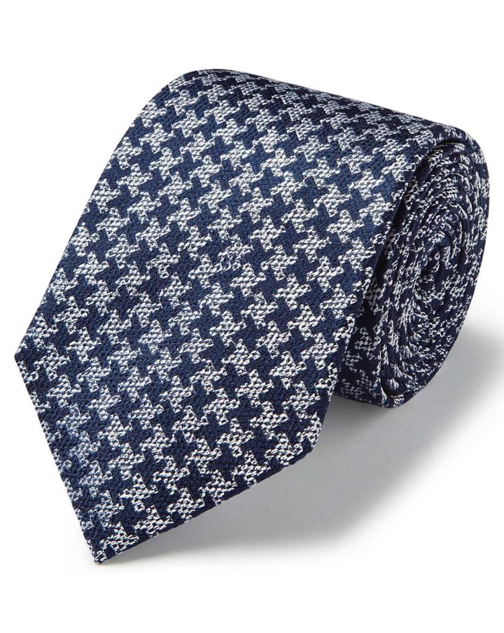  Silver And Navy Silk Soft Touch Puppytooth Design Classic Tie By Charles Tyrwhitt