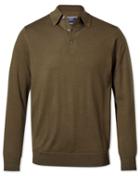  Olive Wool Polo Collar Merino Sweater Size Large By Charles Tyrwhitt