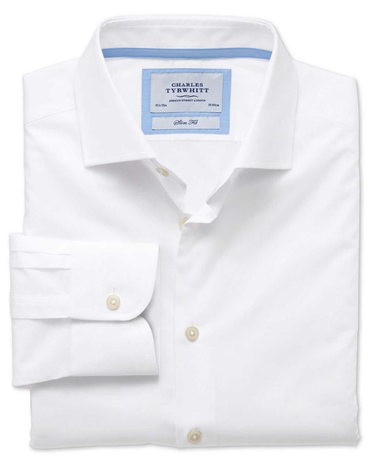 Charles Tyrwhitt Charles Tyrwhitt Slim Fit Semi-spread Collar Business Casual White Egyptian Cotton Dress Shirt Size 14.5/32