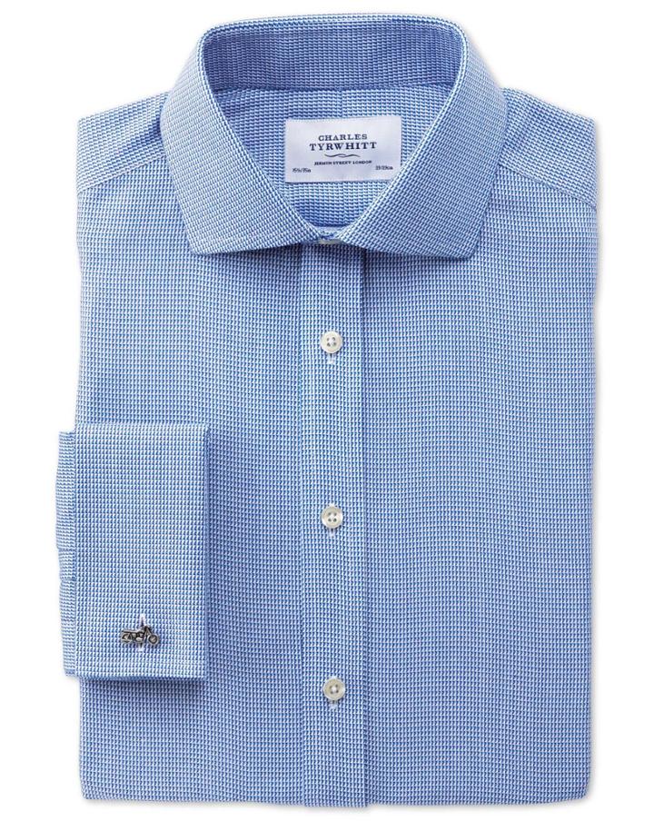 Charles Tyrwhitt Charles Tyrwhitt Slim Fit Spread Collar Non-iron Triangle Textured Royal Blue Cotton Dress Shirt Size 14.5/32