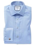  Slim Fit Non-iron Sky Blue Arrow Weave Cotton Dress Shirt Single Cuff Size 14.5/32 By Charles Tyrwhitt