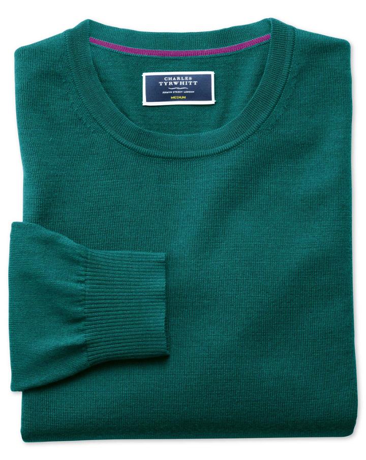 Charles Tyrwhitt Teal Merino Wool Crew Neck Sweater Size Medium By Charles Tyrwhitt