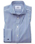 Charles Tyrwhitt Slim Fit Spread Collar Non-iron Bengal Stripe Blue Cotton Dress Shirt French Cuff Size 16.5/33 By Charles Tyrwhitt