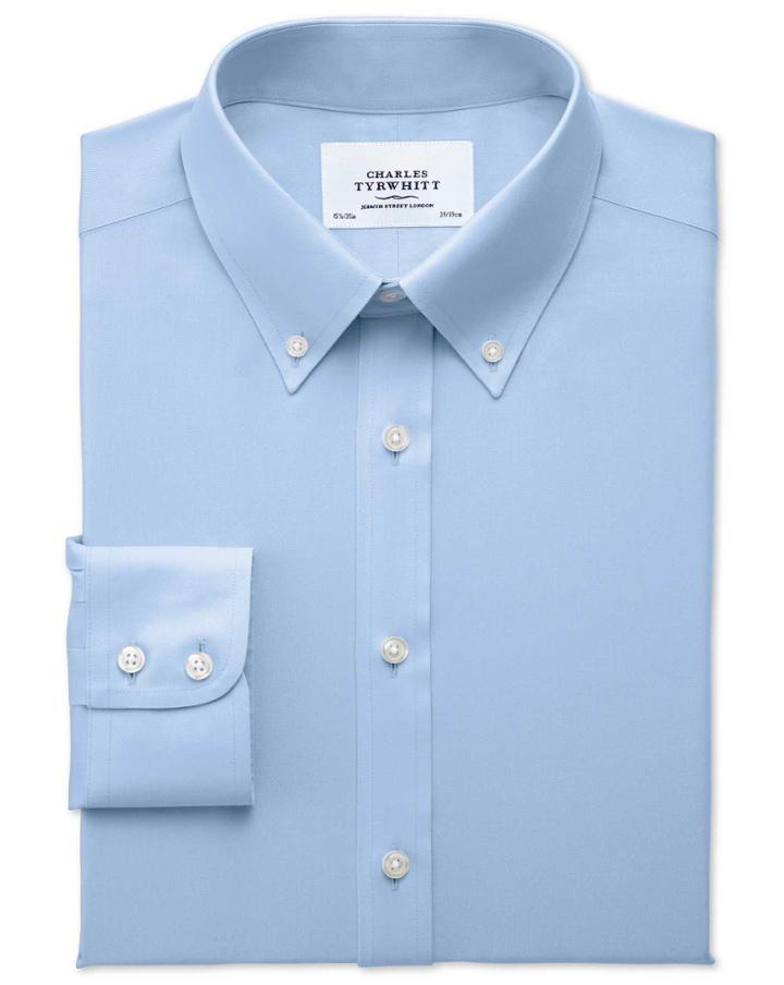 Charles Tyrwhitt Charles Tyrwhitt Classic Fit Button Down Collar Non-iron Twill Sky Blue Cotton Dress Shirt Size 15/33