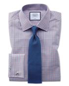  Extra Slim Fit Non-iron Poplin Blue And Red Cotton Dress Shirt French Cuff Size 14.5/33 By Charles Tyrwhitt