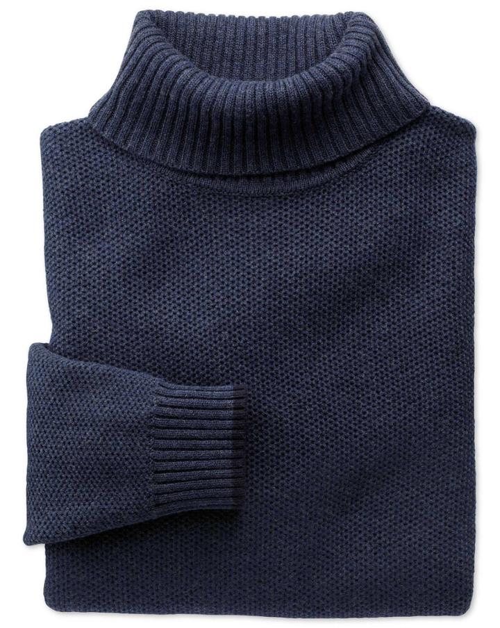 Charles Tyrwhitt Indigo Merino Cotton Roll Neck Wool Sweater Size Xl By Charles Tyrwhitt