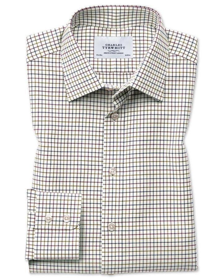 Charles Tyrwhitt Classic Fit Country Check Purple And Green Cotton Dress Casual Shirt Single Cuff Size 15.5/33 By Charles Tyrwhitt