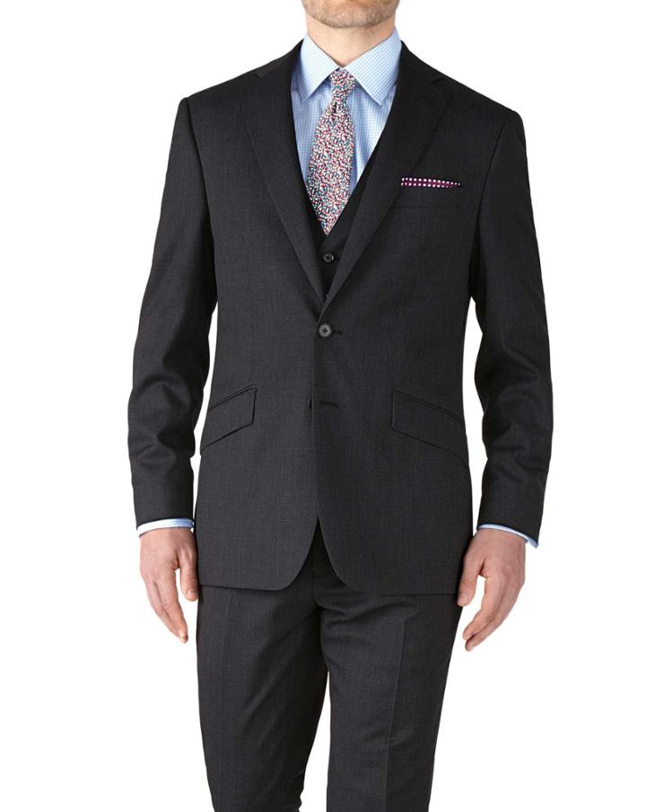  Charcoal Slim Fit End-on-end Business Suit Wool Jacket Size 38 By Charles Tyrwhitt