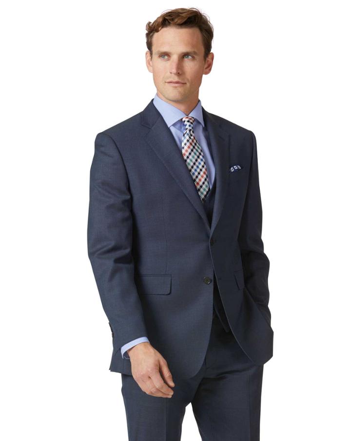  Airforce Blue Slim Fit Birdseye Travel Suit Wool Jacket Size 36 By Charles Tyrwhitt