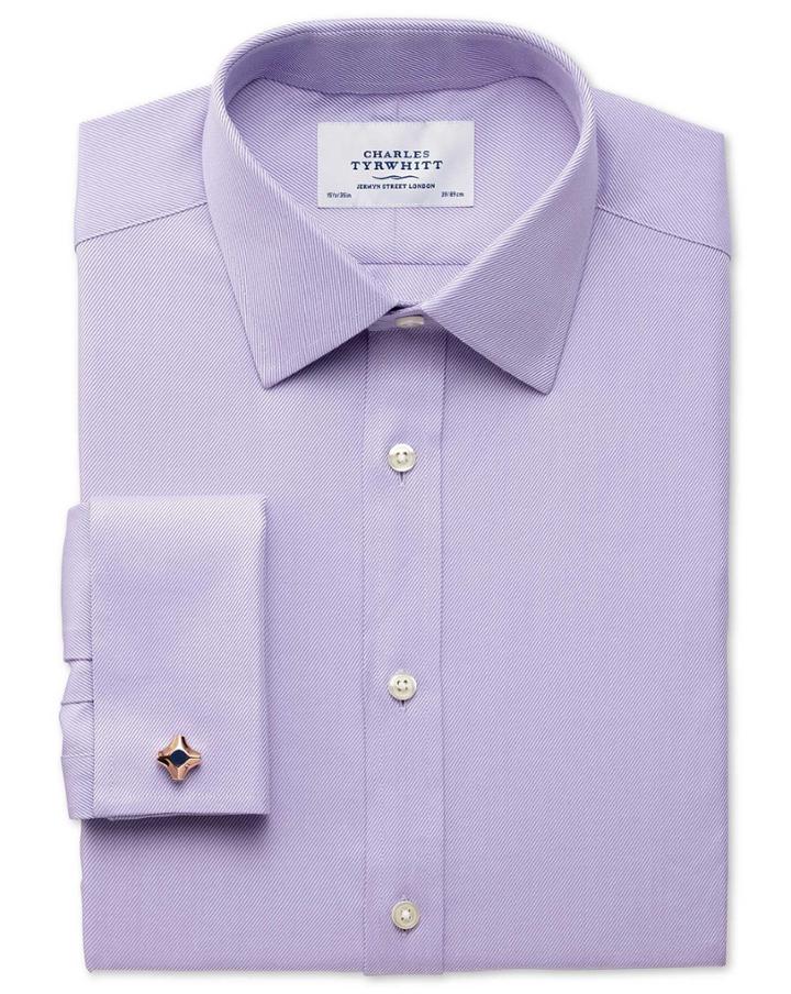 Charles Tyrwhitt Charles Tyrwhitt Slim Fit Egyptian Cotton Cavalry Twill Lilac Dress Shirt Size 15/34