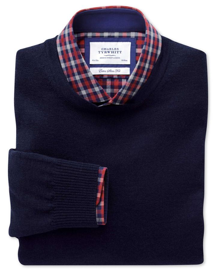 Charles Tyrwhitt Charles Tyrwhitt Navy Merino Wool Crew Neck Jumper