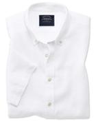  Slim Fit White Cotton Linen Twill Short Sleeve Casual Shirt Single Cuff Size Large By Charles Tyrwhitt