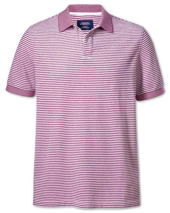 Charles Tyrwhitt Charles Tyrwhitt Berry And White Stripe Oxford Cotton Polo Size Large